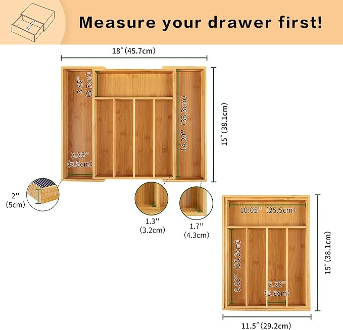 Utoplike Bamboo Cutlery Silverware Tray, Drawer Organizer Kitchen Utensils | Small Drawer Dividers for Flatware Tray Drawer Insert for knives, Gadgets and Garage Tools, Office Supplies, 5-7 Slots
