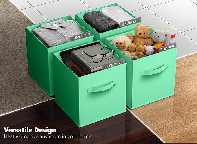 Sorbus Foldable Storage Cubes - 6 Fabric Baskets for Organizing Pantry, Closet, Shelf, Nursery, Playroom, Toy Box, Cubby - 11 Inch Dual Handle Collapsible Closet Organizers and Storage Bins (Teal)