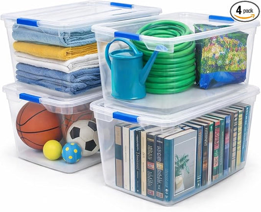 EconoHome Clear Storage Box - 95 Qt/24 Gallon Clear Plastic Storage Bins with Lids 4 Pack - Lidded Stackable Organizer Bins for Organization - Heavy-Duty Tote for Organizing at Home, Office, or Garage