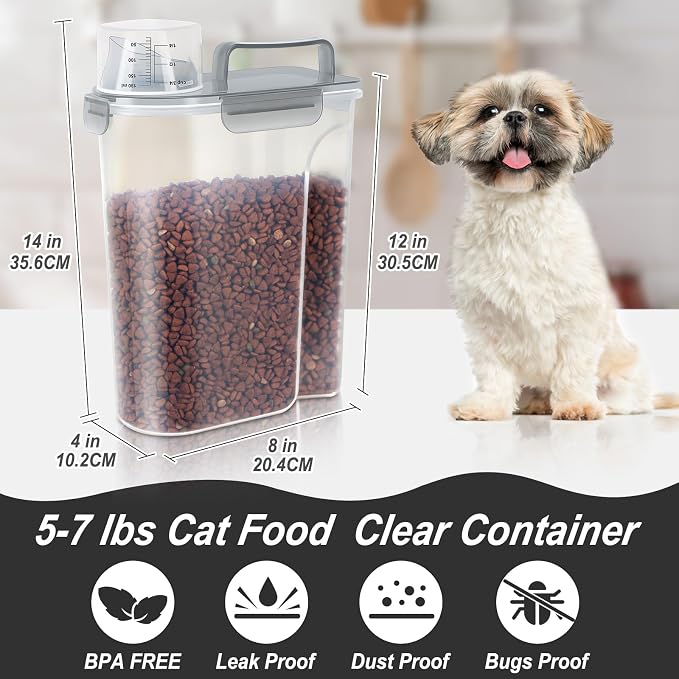 LEAWALK 5Lbs/6Qt Airtight Pet Storage Container For Cat Dog Bird Food and Keep Fresh, Translucent Body, Upgraded Large Nozzle for Easy Pouring With Handle Design Easy to Carry When Going 2pack