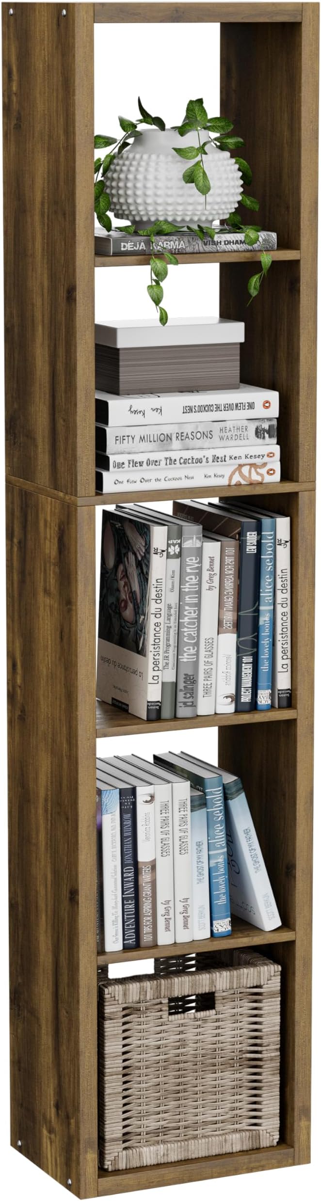 VDNEND Tall Cube Storage Organizer Bookcase, 5 Tier 11 inch Open Back Cubical Shelf with Thickened Border, Display Bookshelf for Living Room, Home Office, Sturdy Room (Brown, 5 Cube,Vertical)