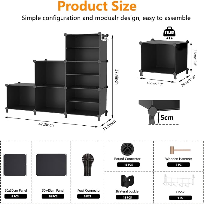AWTATOS 6 Cube Closet Organizer Storage Shelves, Black | Portable Closet Clothes Organizers Storage Shelf DIY Stackable Cubby Shelving for Closet Bedroom Living Room Office