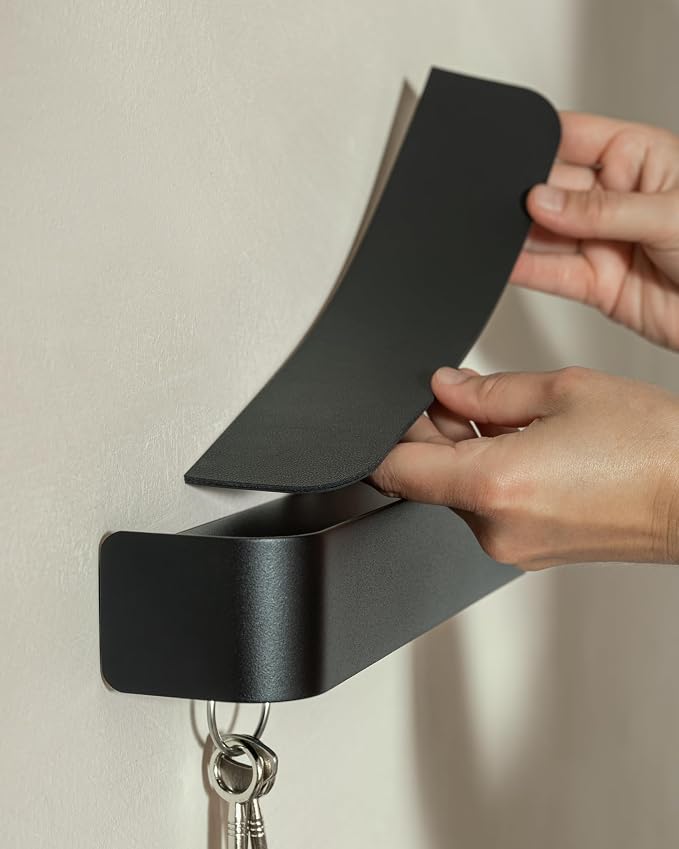 Kazai. Key Holder for Wall 'Tone' | Minimalist Key Hooks Design from Berlin | Modern Key Hanger with Metal Shelf | Key Hook Wall Mounted as Hallway Furniture | Black