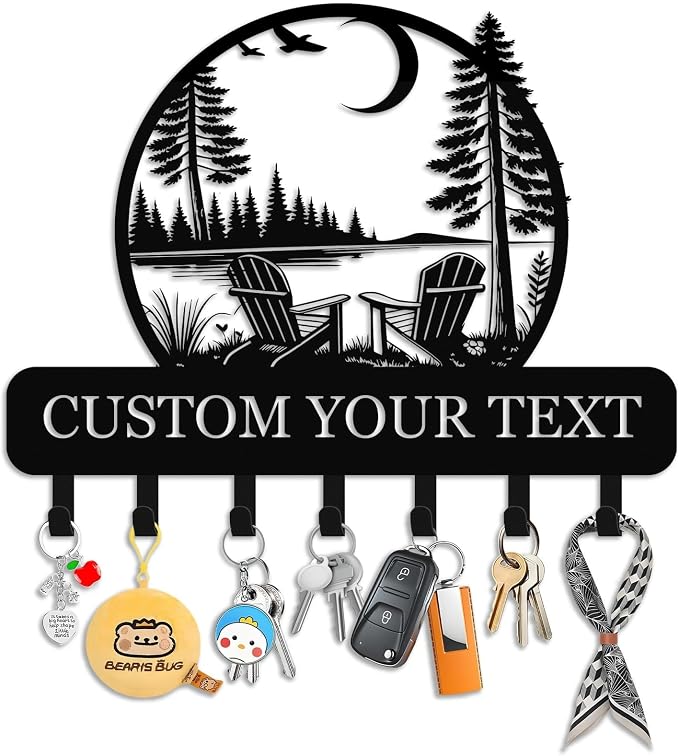 Personalized Key Holder for Wall, Custom Name Metal Key Rack Wall Mount, Lake House Metal Key Hanger with Rust-Resistant Finish, Custom Key Hooks for Cabin Decor and Entryway Organizer
