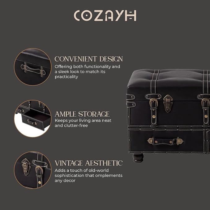 COZAYH Vintage Storage Bench, Upholstered Wooden Ottoman Bed Chest Box