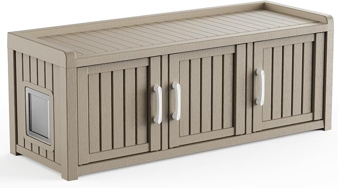 ROJIK Shoe Cabinet Waterproof UV-Resistant,Storage Bench Indoor Outdoor with Adjustable Shelves,for Entryway Bedroom,Hallway,Living Room(3 Door + Side Access,Grey)
