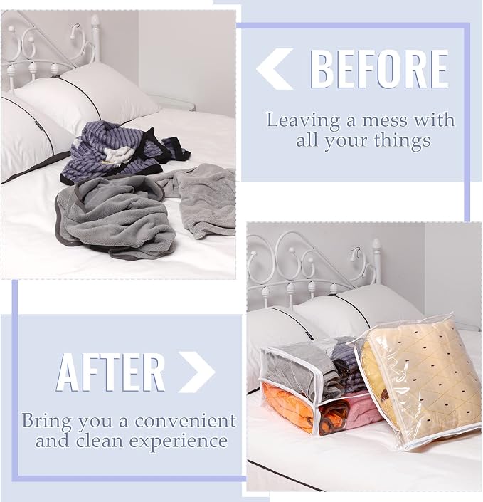 6 Packs Clear Zippered Storage Bags 16 x 14 x 4 Inch Sweater Moth Bags Vinyl Plastic Storage for Blankets Clothes Bed Sheet Organizer with Zipper for Closet Linen Sweater Clothes Comforters Pillow