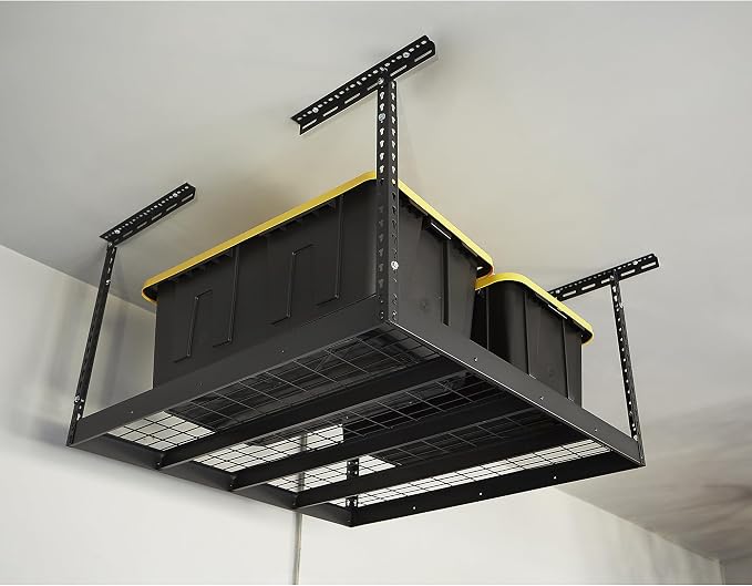 Klutch Overhead Garage Storage Rack, Adjustable Height, 350-Lb. Capacity | 48in.L x 48in.D x 23-37in.H, Accessible organization, Garage and workshop storage, Easy inventory visibility
