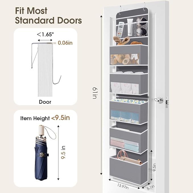 1Pack Over The Door Organizer Large Capacity Hanging Storage Room Organizer | 40 lb Capacity, Ultra-Sturdy, Detachable, Mesh Design with Clear Window, Space-Saving Organizer for Pantry, Nursery & Closet