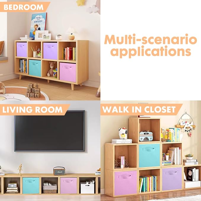 ShellKingdom Storage Bins, Foldable Fabric Storage Cubes, 8 Pack, 4 Colors | Cloth Organizer Drawer For Closet And Toys, 10.5 X 10.5 X 11 INCH, (Pink+Lavender+Light Blue+Mint Green)