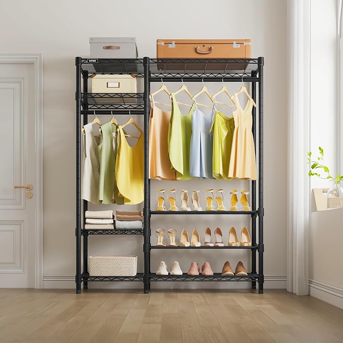 VIPEK V2S Heavy Duty Clothes Rack Portable Closet Organizer, Black | Closet System with 6 Tiers Adjustable Wire Shelves Shoe Shelves Metal Freestanding Clothing Rack for Walk-in Closet 750LBS