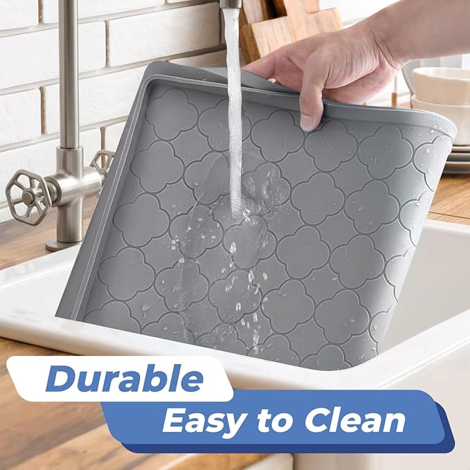 Jin&Bao Under Sink Mat 37" x 22" Waterproof Silicone Cabinet Kitchen Liner | Silicone under kitchen sink mat,cabinet protector,bathroom shelf liner,raised edge,anti-slip,easy to clean & dishwasher safe