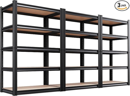 3-Pack Heavy Duty Garage Shelving for Whole Home, Warehouse & Workshop Organization, 71" H x 35" W x 15.7" D Adjustable 5-Tier Metal Storage Rack for Tools, Storage Bins & Bulk Items