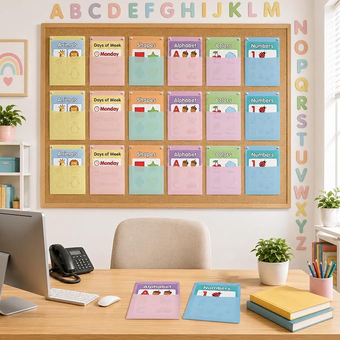 18Pcs Plastic Oversized Wall Pockets 12.6 X 9.4 Inch Hanging Wall File Organizer Hanging File Folders Holder Mail Organizer for Back to School Classroom Home Office Teaching Supplies (Pastel Color)