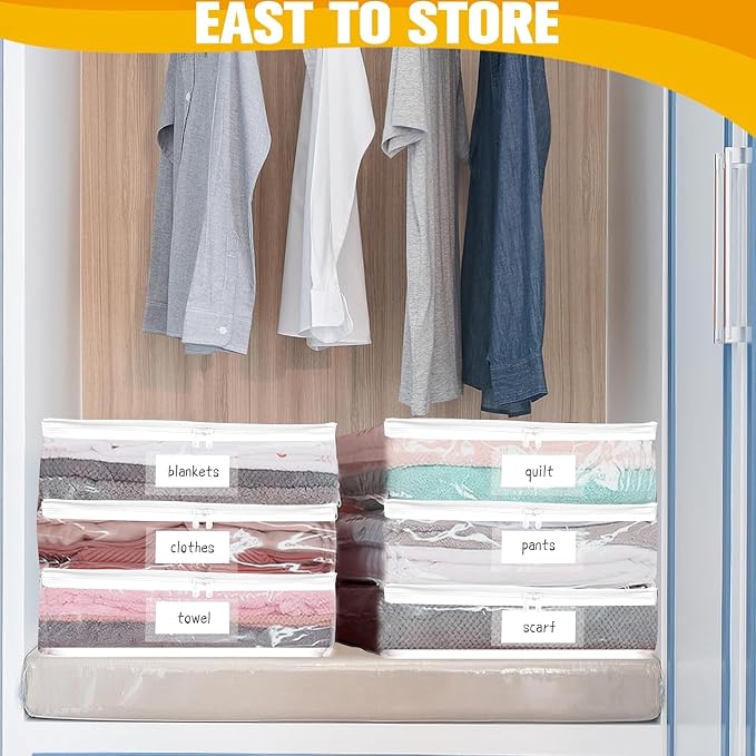 Kikerike Plastic Storage Bags with Easy-Glide Zipper, Pack of 8, Durable Clear Vinyl Zippered Storage Bags for Clothes Sweaters Comforters Blankets Sheets Bedding (15.7 x 13.8 x 3.9 Inch, White)