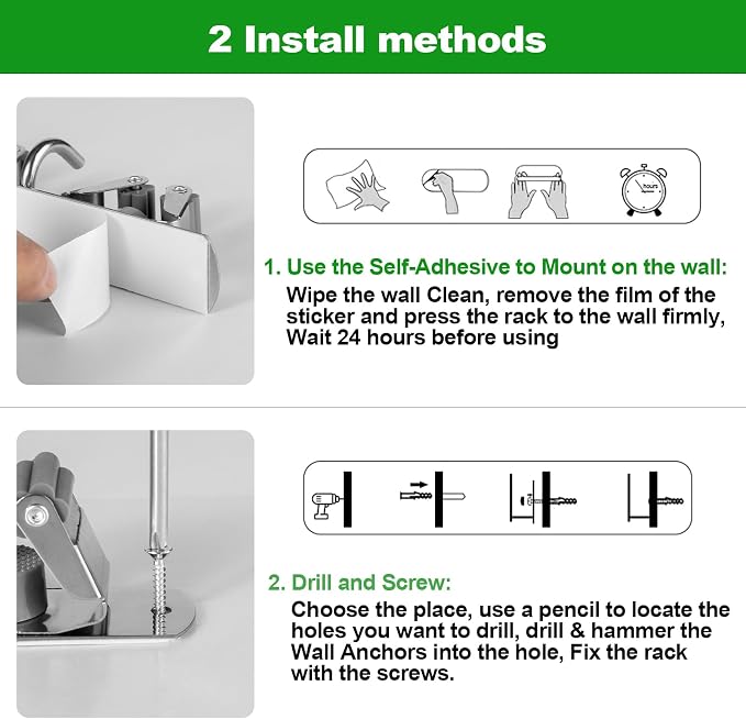 voze 3 Racks and 4 Hooks Mop and Broom Holder Wall Mount, Self Adhesive Heavy Duty Broom Organizer Storage Tool Racks for Kitchen Garden Laundry Garage