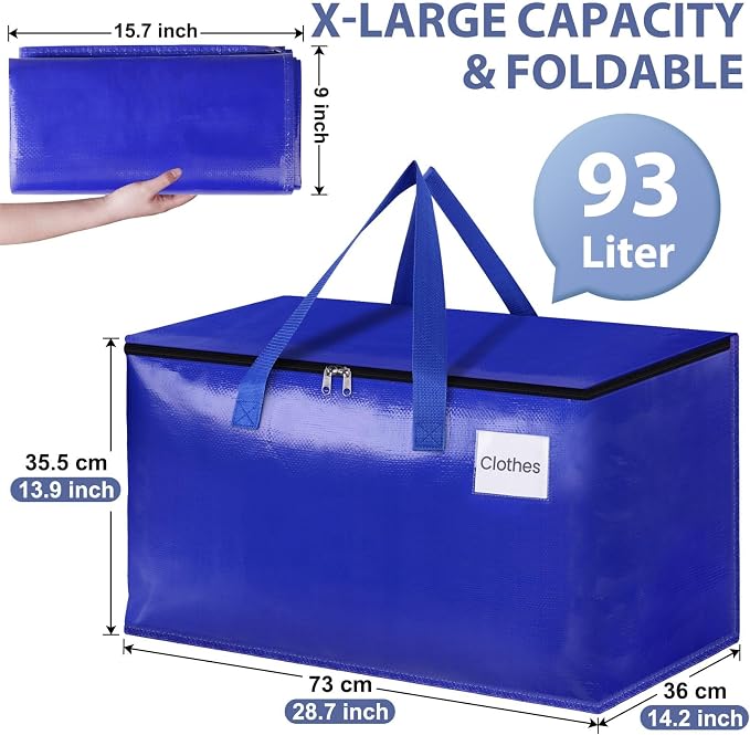StorageRight Moving Bags-Heavy Duty Moving Boxes, Storage Totes with Zipper, Reinforced Handles and Tag Pocket-Collapsible Moving Supplies for moving, Storage and Travel 93L(Four Colors-6 Pack)