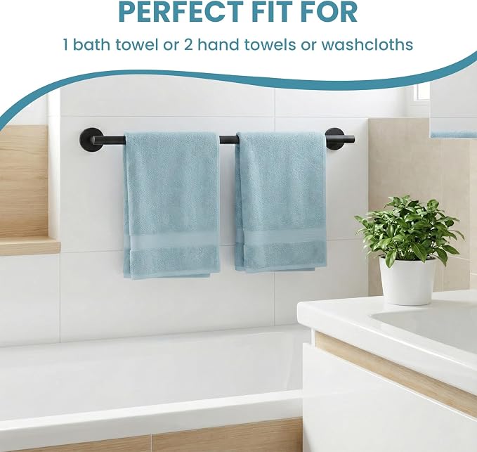 Towel Bar, 24 Inch Towel Racks for Bathroom Wall Mounted, SUS304 Stainless Steel Bathroom Towel Holder, Modern Home Decor Towel Rod and Kitchen Towel Shelf (Matte Black)