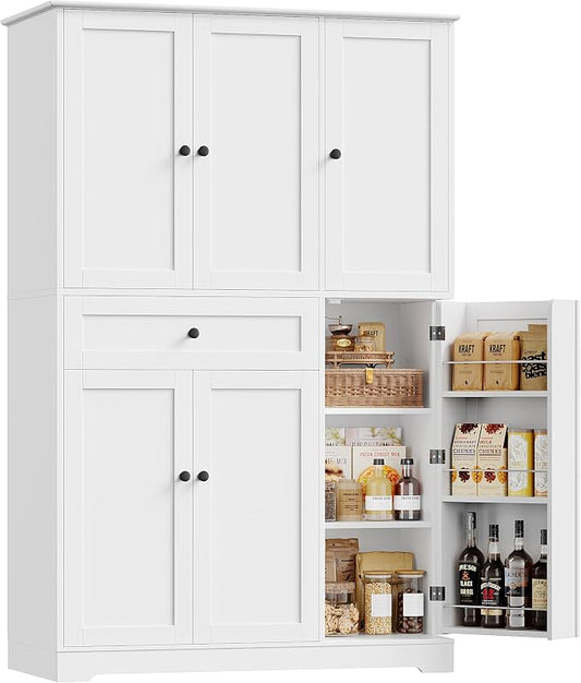 HOSTACK 68" Tall Kitchen Pantry Storage Cabinet with Doors & Shelves, White | Large Pantry Cabinet with Door Rack, Freestanding Kitchen Storage Cabinet with Drawer, Food Pantry for Dining Living room
