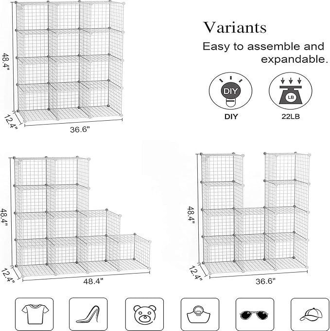 C&AHOME Wire Cube Storage, 12-Cube Storage Organizer Metal, C Grids, White | Modular Shelves Units Storage Bins Shelving Bookshelf Shelf Cabinet Organizer