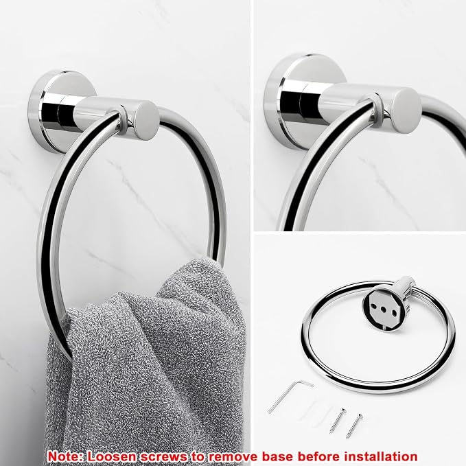 NearMoon Bath Towel Ring, Bathroom Hardware Accessories-Thicken Stainless Steel Hand Towel Holder for Bathroom, Modern Round Towel Hanger Wall Mounted (Chrome, 2 Pack)