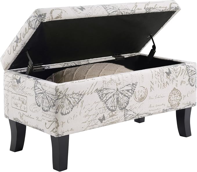Convenience Concepts Designs4Comfort Winslow Storage Ottoman Bench 32" - Transitional Upholstered Footstool & Seat, for Living Room, Entryway, Hallway, & Bedroom, Butterfly Fabric