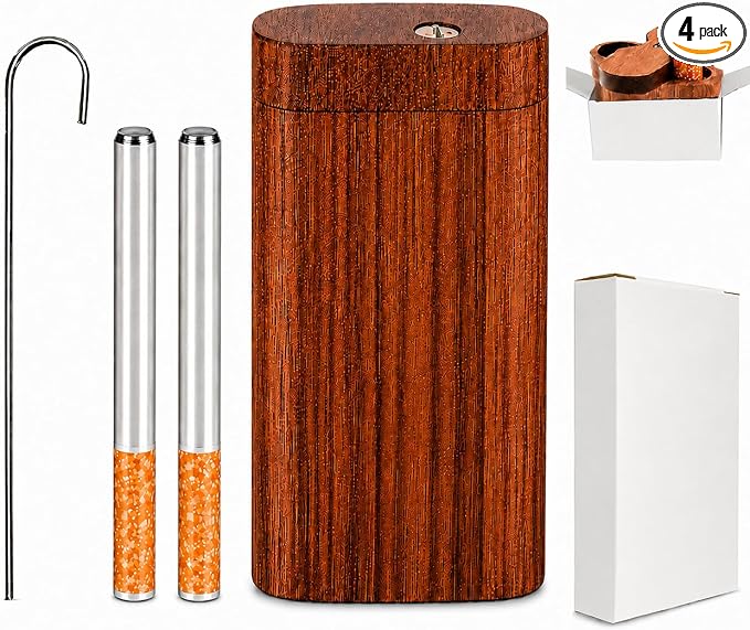 𝗢𝗻𝗲 𝗛𝗶𝘁𝘁𝗲𝗿 𝗣𝗶𝗽𝗲 Wood Storage Box Organizer Complete Set with 2 Metal Tubes and Cleaning Tool - Decorative Boxes for Crafts, Sewing, Keepsake,for Home Office Storage.