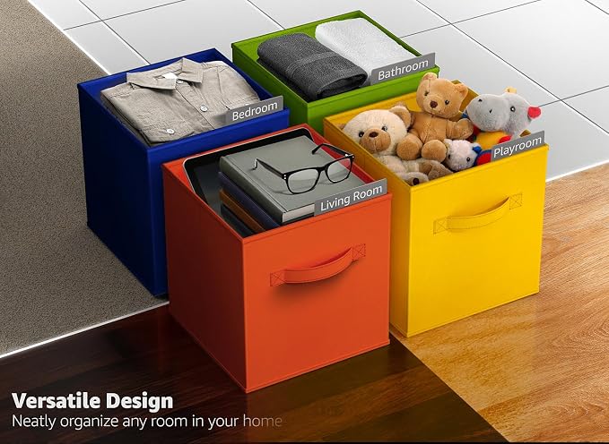 Sorbus 11 Inch Storage Bins - Sturdy Collapsible Fabric Storage Cubes with Handle - 12 Foldable Baskets for Organizing Clothes, Toys, Books - Storage Baskets for Shelves, Closets