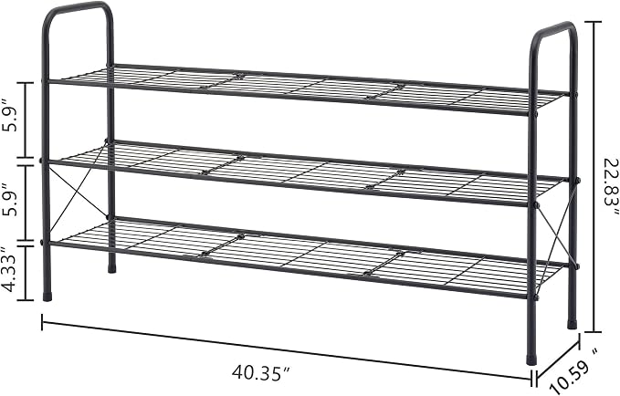 Hoctieon 3 Tier Mesh Style Shoe Rack, Entryway Shoe Shelf, Shoe Storage Organizer, Shoe Rack for Closet, Space Save for Bathroom, Garage, Hallway, Bedroom, Living Room, Black