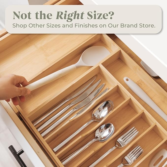 KitchenEdge Silverware & Utensil Drawer Organizer, 18-33 in, Bamboo | Cutlery, flatware, food-safe contract grade, kitchen drawer fit