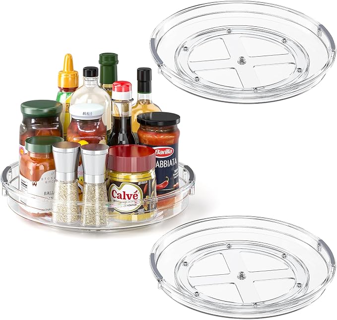 LAMU 3 Pack 10.6'' Lazy Susan Organizer Turntable for Cabinet, Pantry Organizers and Storage, Rotating Condiment Organizer for Kitchen, Table Top, Fridge, Countertop, Spice Organization
