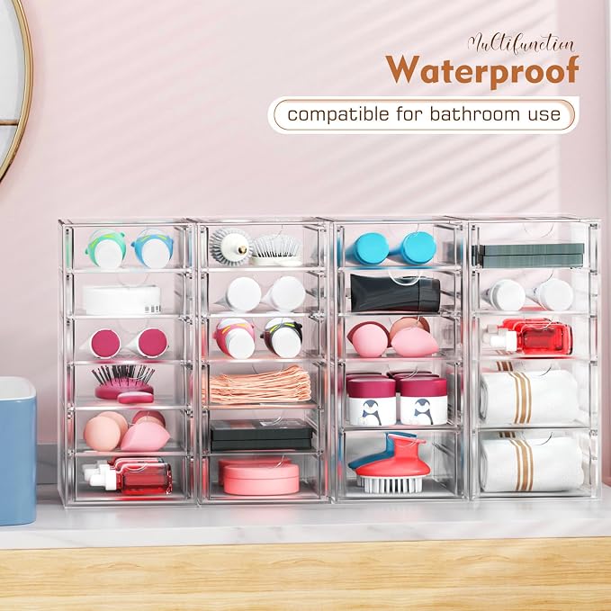 ARSTPEOE 30-Drawer Acrylic Storage & Makeup Organizer for Desk, Bath | Smooth-glide drawers, clear acrylic, stackable , dustproof, wipe-clean, for perler beads, rhinestones, googly eyes, lego bits