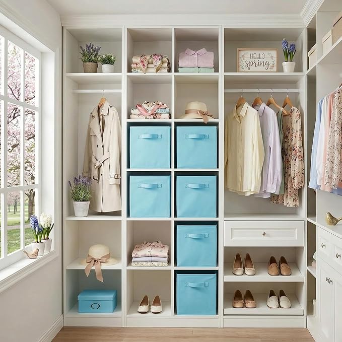 ShellKingdom Storage Bins, Foldable Fabric Storage Cubes And Cloth Storage | Storage Organizer For Closet And Toys, 10.5x10.5x11 INCH, 6 Pack (Light Blue)