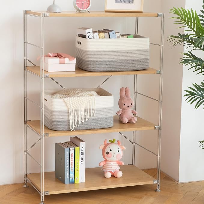 OIASKET Large Storage Basket for Organizing, Woven Rope Basket for Shelves, Closet Organizer Bins for Clothes, Blanket, Toys, Baby Nursery Storage, 17.7" x 13" x 7.87", 2 Packs Gradient Grey