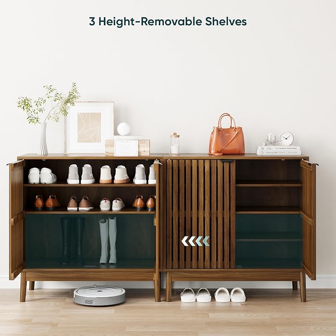 Kiasthome Shoe Storage Cabinet with Ventilated Slatted Doors, Wooden Shoe Organizer, Shoes Rack for Entryway, Hallway, Living Room