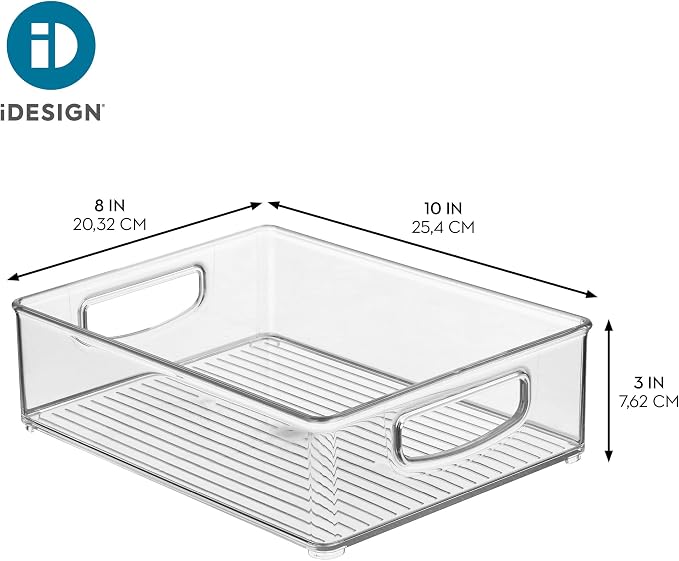 iDesign Plastic Stackable Pantry Bin, Set of 4, Clear | Organizer Bin with Handles, For Cabinets or Fridge