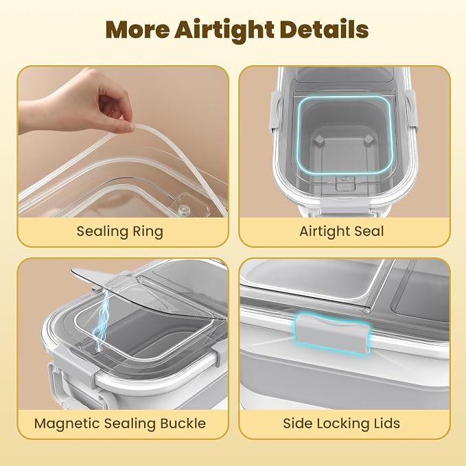 HOYTAMDA 25-35Lbs Rice Container,Collapsible Food Storage Container Wheels | Rice Storage Container with Transparent Airtight Lid,Handle,Small Bin&Scoop,Rice Dispenser for Flour Sugar Grain Dog Cat