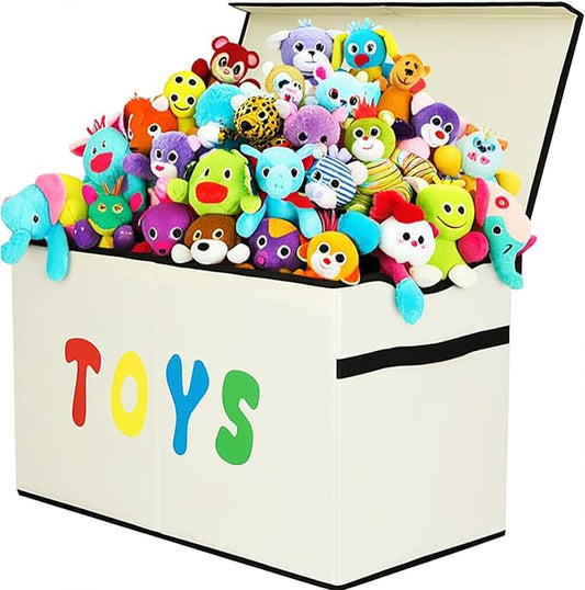YOLOXO Toy Box Chest, Collapsible Sturdy Storage Bins with Lids, Extra Large Kids Toy Storage Organizer Boxes Bins Baskets for Kids, Boys, Girls, Nursery Room, Playroom, Closet (New Beige)
