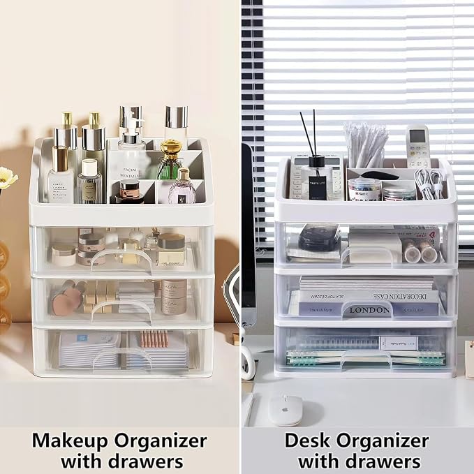Makeup Organizer with 3 Drawers, Cosmetic Display Cases, Makeup Storage Box (3 Drawers) (white)