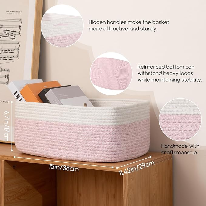 OIASKET Storage Baskets for Organizing 3 Pack, Woven Baskets for Shelves, | Closet Organizer Bins with Handle, Empty Gift Basket, Toy Storage for Toys, Blankets, Towels, Clothes, Books, 15"x11.42"x6.7"