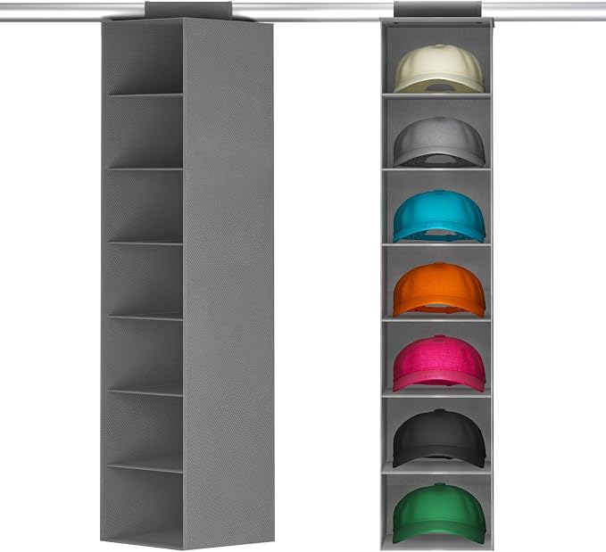 Lifewit 7 Section Hanging Hat Organizer for Baseball Caps, Gray, 1 Pack