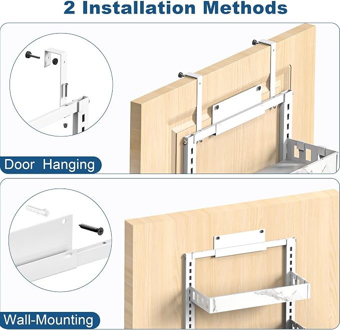 BUKFEN 8-Tier Over the Door Pantry Organizer, 2-in-1 Door Hanging or Wall Mounted Spice Rack, Heavy Duty Metal Storage Shelves with Adjustable Baskets for Kitchen Bathroom Closet
