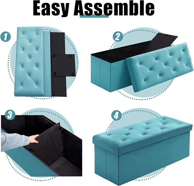 BRIAN & DANY 43 Inches Folding Storage Ottoman Bench, Velvet Ottoman with Storage for Living Room, Bedroom, Entryway, Ottoman Foot Rest, End of Bed Bench (Teal)