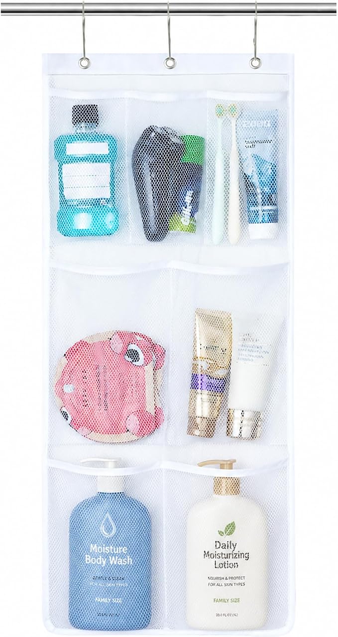 Lifewit Cruise Essentials Shower Caddy Must-Have, 7 Pockets Hanging Bathroom Organizer with Quick-Dry Mesh, Portable Shower Bag to Storage Soap, Shampoo, for RVing, Travel, Camping, White, 1 Pack