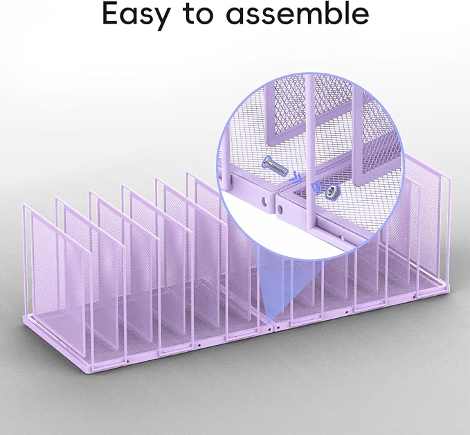 File Organizer for Desk, 11-Section Vertical File Sorter, Paper Holder Organizer Standing Metal File Folder for Office Home Classroom, Purple