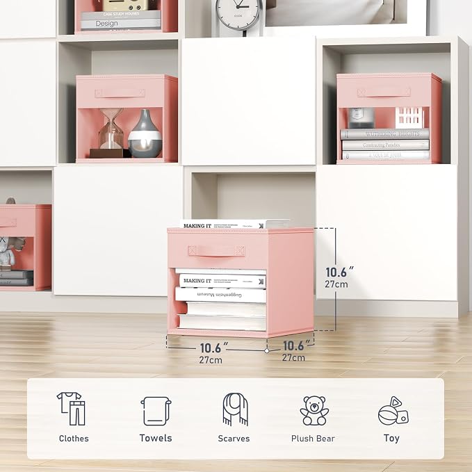 DIMJ Modern 6 Pack Foldable Storage Cubes with Window, 11x11 inch Plastic Closet Organizer Bins for Clothes, Toys, Books