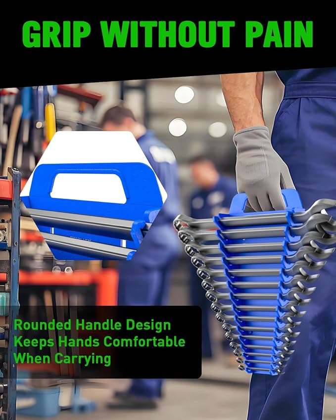 SWANLAKE Magnetic Wrench Organizer Toolbox Holder, 4-Pack SAE (1/4'' to 1-1/16''), Metric (6mm to 27mm) Wrench Organizers, Total Hold 60 Slots Ratchet Holders for Tool Box
