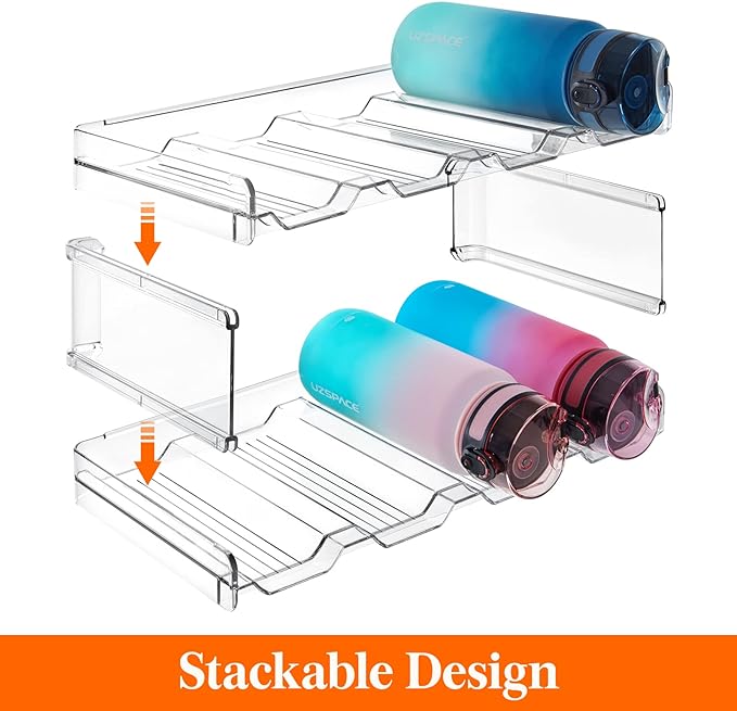 Lifewit Stackable Water Bottle Organizer for Cabinet, Plastic Bottle Holder Fits Bottles/Tumblers up to 3.8" Diameter for Pantry/Countertop, 3 Tier Holds 12 Bottles 41 x 20 x 24 cm/16" x 8" x 9.5"