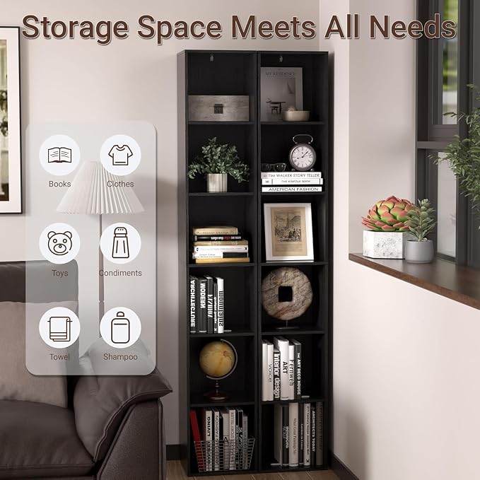 5 Cube Storage Organizer, Narrow Open Shelf Bookcase, Freestanding Low Display Bookshelf with Eco-Friendly Melamine Surface for Home Office, Bedroom, Living Room, Study, Black