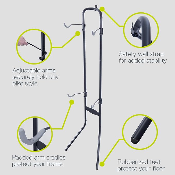 Delta Cycle Michelangelo 2 Bike Storage Rack Black - Gravity Fully Adjustable Bike Storage Garage For Road, MTB, and Hybrid Bicycles - Vertical Bike Rack Holds Up To 80 lbs